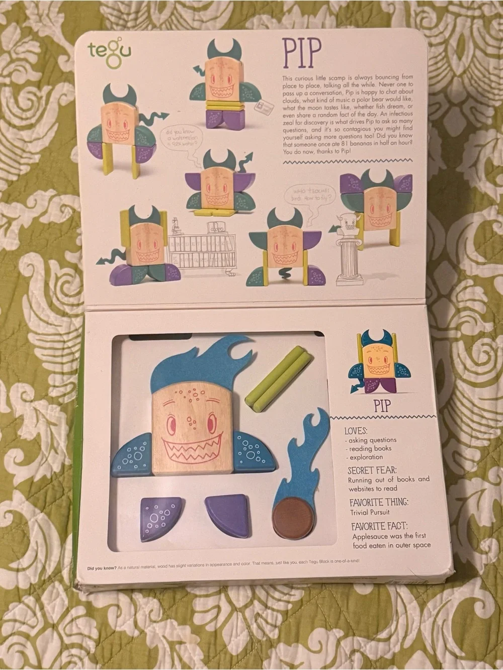 Tegu Pip Magnetic Wooden Block Set 8 Piece Sticky Monsters 2018 NIB